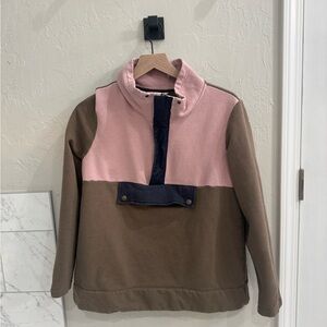 L.L. Bean Signature Pullover Fleece – Pink & Brown Colorblock – Size Large